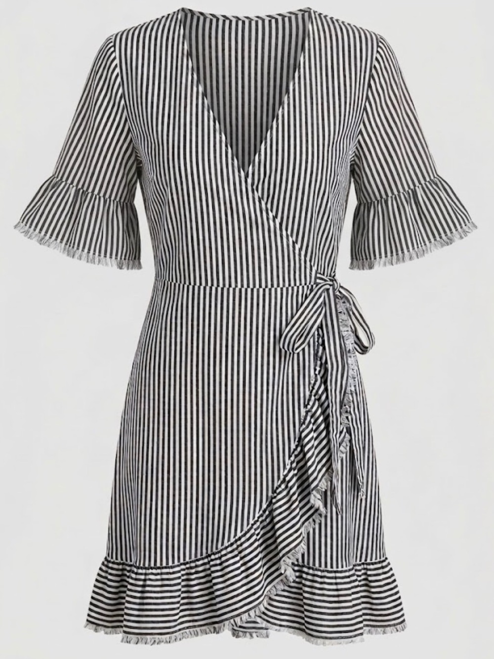 Allison Joy Striped Fringe Trim Boho Wrap Mini Dress Size XS